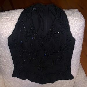 Vintage Beaded Black Halter Top! Size S